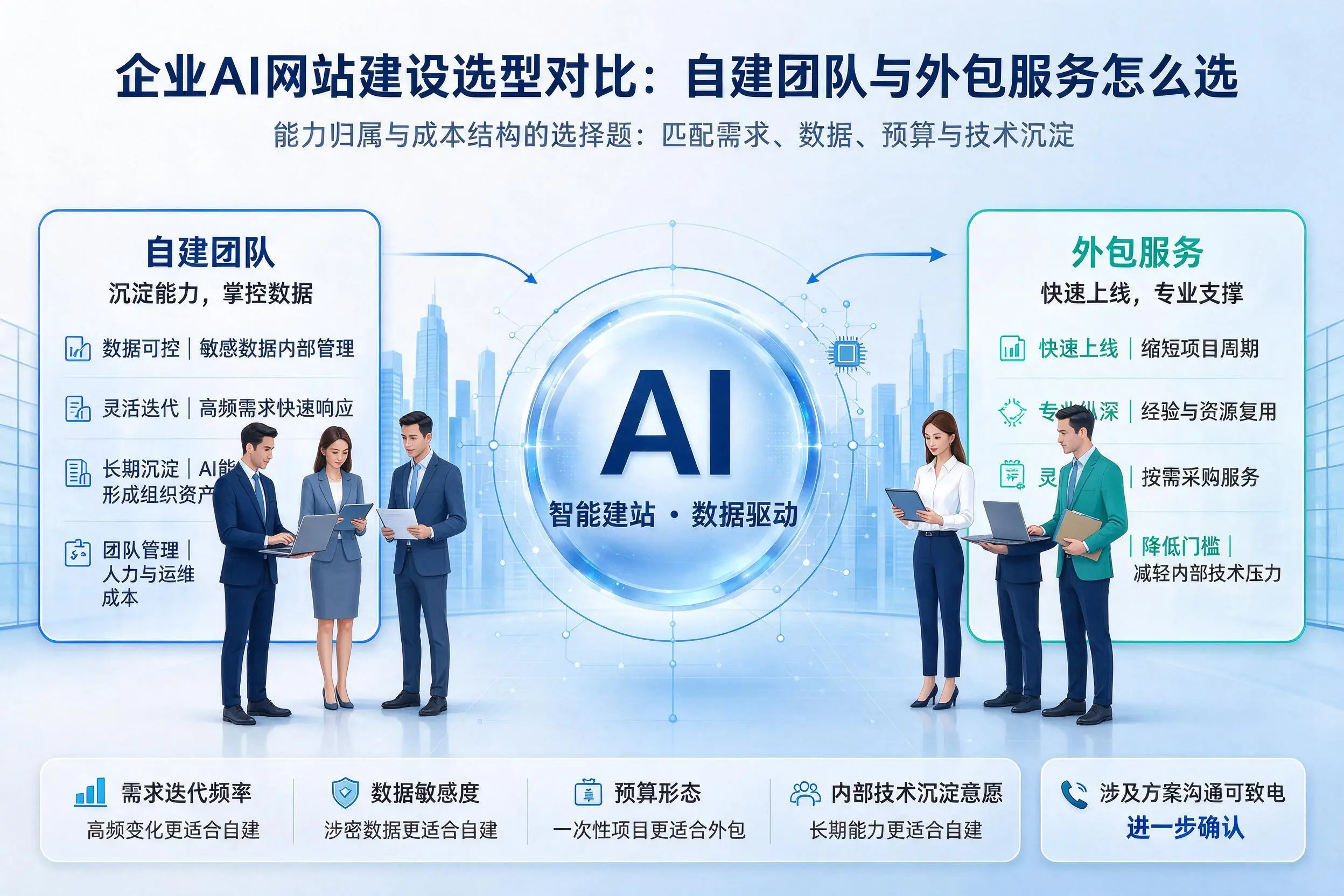 萍乡企业AI网站建设选型对比：自建团队与外包服务怎么选